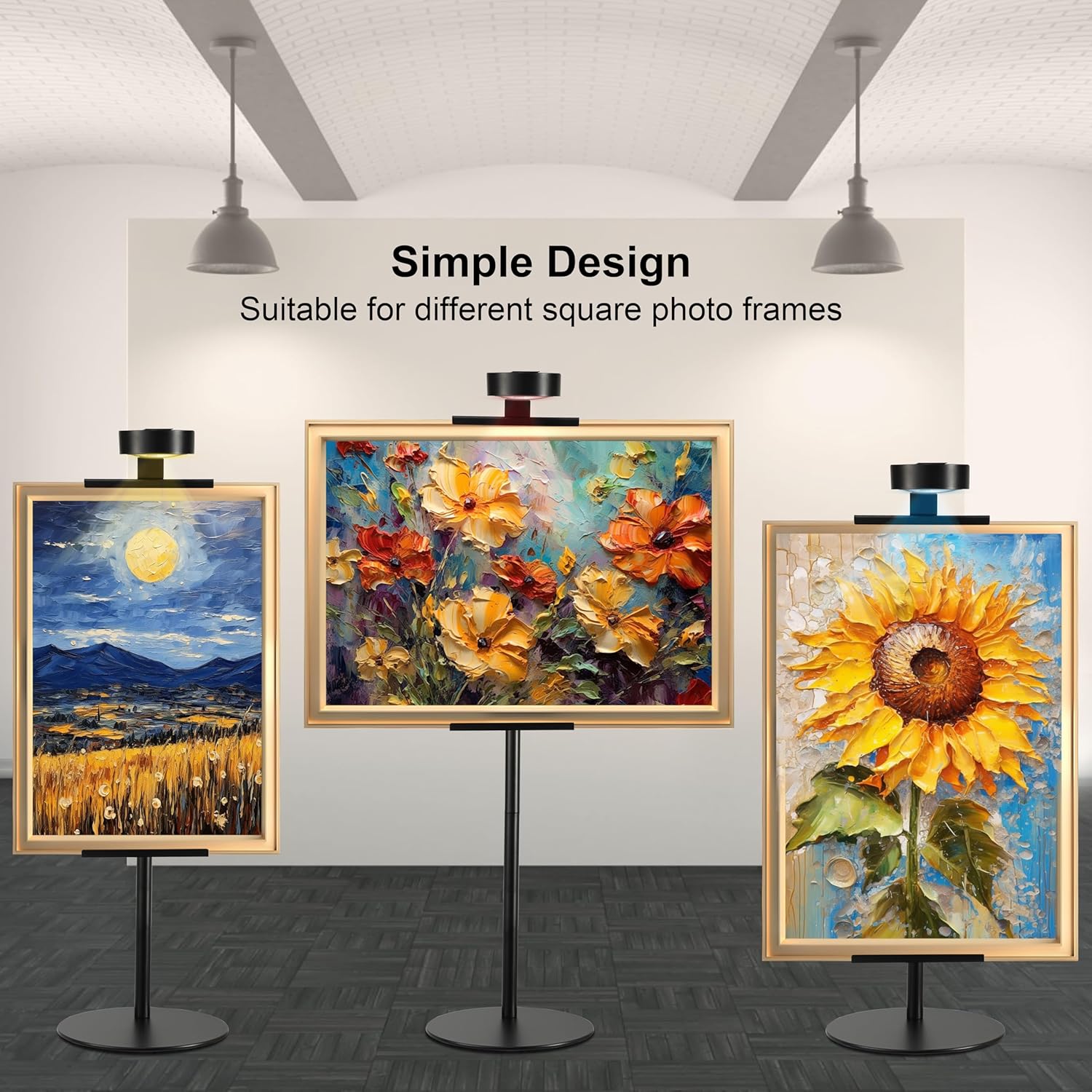 Adjustable Desktop Photo Frame Stand with Magnetic Wall Painting Light, Holds Picture Frames up to 30 Inch,with Rechargeable Battery,Metal Vertical Stand with 3 Color Temperature & 13RGB Poster Lights, for Displaying Picture Frames, Artworks (1 Pack,Black